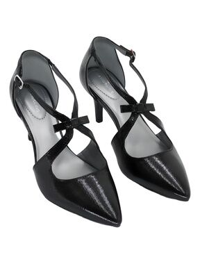 Bandolino Zeffer Black Snake Print Strappy Pointed Toe Kitten Heel Pumps Size 9M